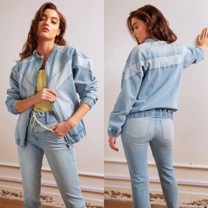 Jordache Vintage Bailee Bomber Denim Jacket Light Wash Oversized Size Large NWT